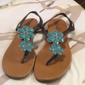 Sbicca Flat Sandals with Turquoise Flowers